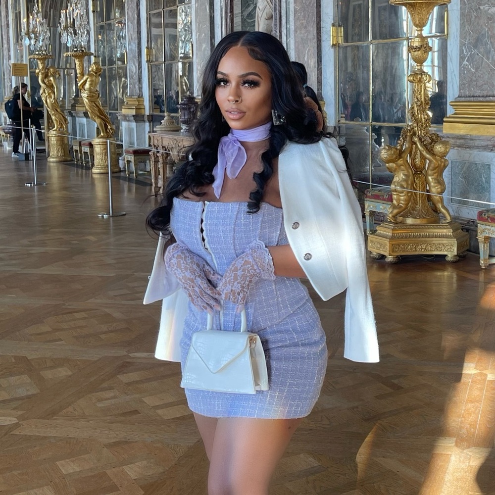 Zara Tweed Corset Top and Skirt in Lilac Color